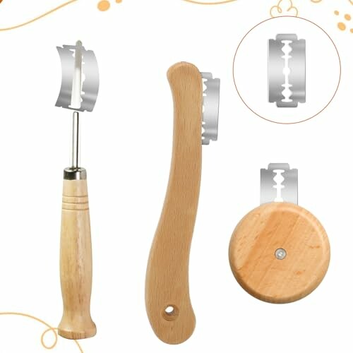 Set of bread lame tools with wooden handles and razor blades.
